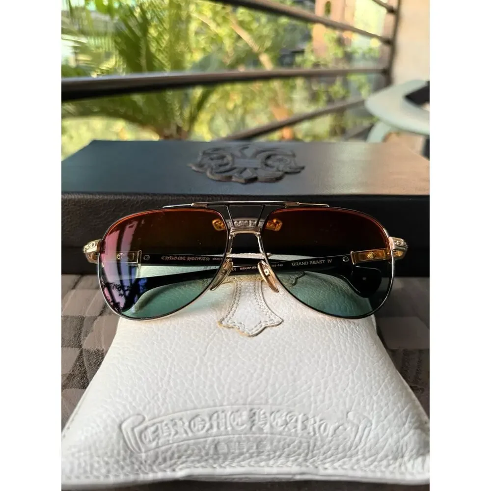 Chrome Hearts Grand Beast IV Sunglasses MBK/GP-BK-P Rare Gold Plated 59-15